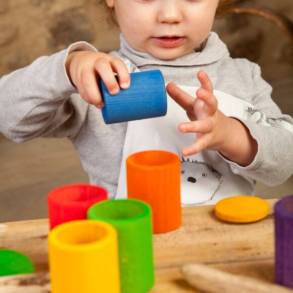 NWT Grapat Wooden Toys 6 Coloured Cups With Lids - Picture 3 of 4